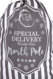 BRUBAKER Christmas Sack Special Delivery from the North Pole - White Gray Holiday Gift Bag - Cotton Sack with Post Desig