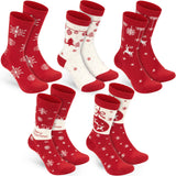 BRUBAKER 5 Pairs of Christmas Socks with Norwegian Pattern - Cotton - Red & White - Gift Set for Women & Girls