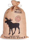 BRUBAKER Christmas Sack Special Delivery from the North Pole - 31.5 Inch Holiday Gift Bag - Jute Moose & Reindeer Design