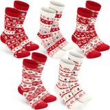 BRUBAKER 5 Pairs of Christmas Socks with Norwegian Pattern - Cotton - Red & White - Gift Set for Women & Girls