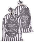 BRUBAKER Christmas Sack Special Delivery from the North Pole - White Gray Holiday Gift Bag - Cotton Sack with Post Desig