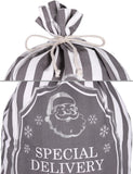 BRUBAKER Christmas Sack Special Delivery from the North Pole - White Gray Holiday Gift Bag - Cotton Sack with Post Desig