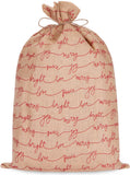BRUBAKER Christmas Sack Love Peace Joy - 31.5 Inches Holiday Gift Bag - Santa Sack - Large Jute Sack in Brown & Red