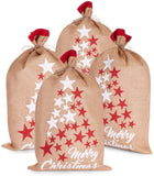 BRUBAKER Christmas Sack Stars White & Red - Merry Christmas Holiday Gift Bag - Santa Sack - Jute Sack