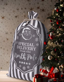BRUBAKER Christmas Sack Special Delivery from the North Pole - White Gray Holiday Gift Bag - Cotton Sack with Post Desig