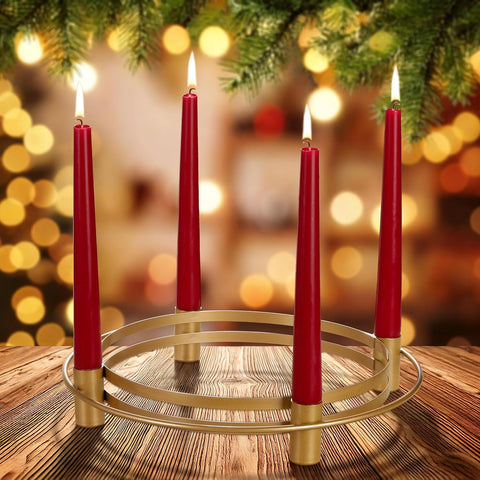 BRUBAKER Advent Wreath Ring Design Gold - 11.8 inches Candle Holder for 4 Candles - Advent Candle Holder for Tapered Candles with 0.9 inch Diameter for Christmas Festival, Home Party and Church Decor