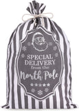 BRUBAKER Christmas Sack Special Delivery from the North Pole - White Gray Holiday Gift Bag - Cotton Sack with Post Desig