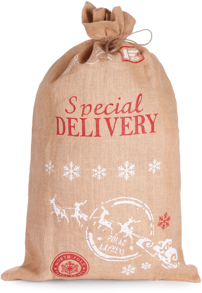 BRUBAKER Christmas Sack Special Delivery - Santa with Sleigh - 31.5 Inches Holiday Gift Bag - Santa Sack - Jute Sack