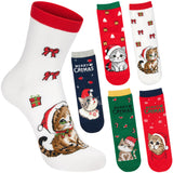 BRUBAKER 5 Pairs of Socks for Women and Men - Dogs and Cats - Funny Footwear for Christmas and Holiday Season - Colorful
