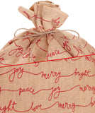 BRUBAKER Christmas Sack Love Peace Joy - 31.5 Inches Holiday Gift Bag - Santa Sack - Large Jute Sack in Brown & Red