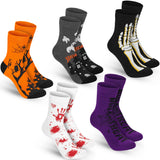 BRUBAKER 5 Pairs of Halloween Socks - Funny Cotton Socks with Pumpkin, Skeleton & Ghost - Colorful Set for Women & Men -