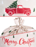 BRUBAKER Christmas Sack Merry Christmas - Tree Forest with Red Car - 31.5 Inches Holiday Gift Bag - Cotton Santa Sack