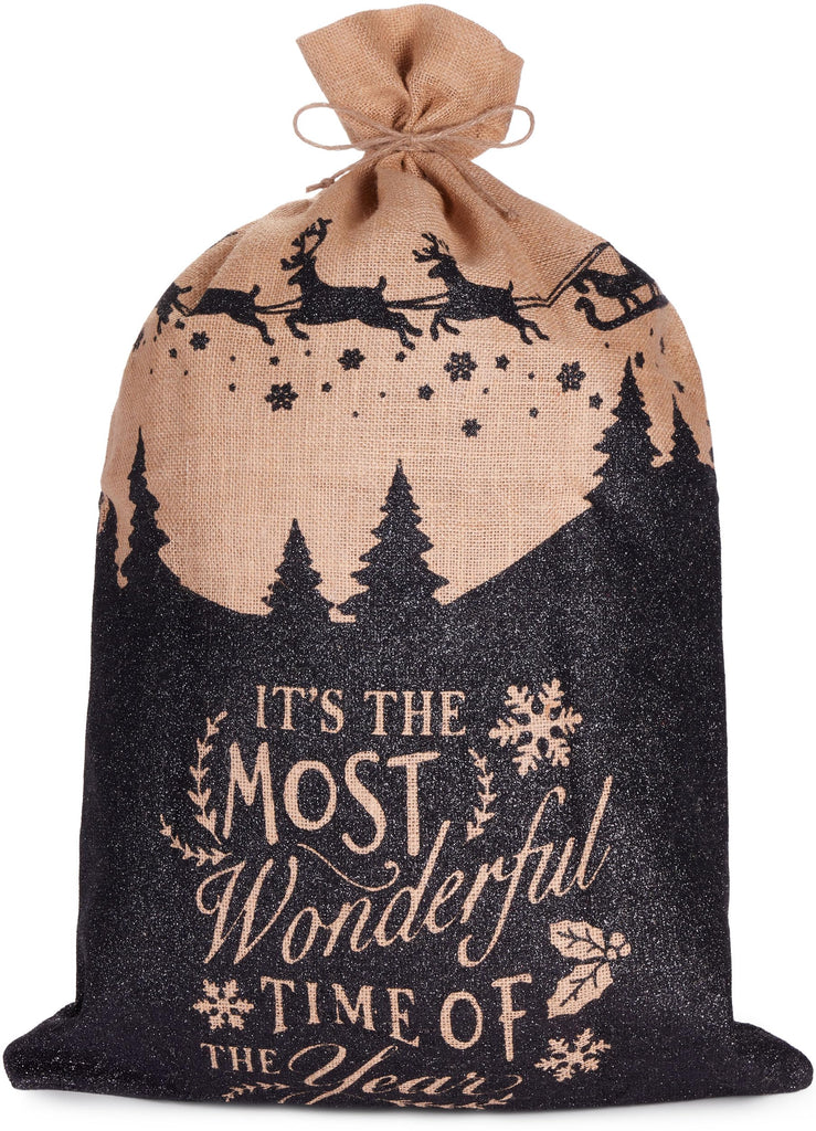 BRUBAKER Christmas Sack Most Wonderful Time of the Year - 31.5 Inches Holiday Gift Bag - Santa Sack - Santa Design