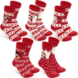 BRUBAKER Christmas Socks - 5 Pairs of Cotton Footwear - Women's Set with Norwegian Pattern - Gift - Red & White - 6-10 U