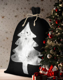 BRUBAKER Christmas Sack Black with Silver Tree - 31.5 Inches Holiday Gift Bag - Jute Santa Sack with Drawstring