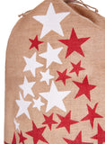 BRUBAKER Christmas Sack Stars White & Red - Merry Christmas Holiday Gift Bag - Santa Sack - Jute Sack