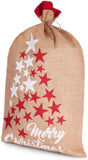BRUBAKER Christmas Sack Stars White & Red - Merry Christmas Holiday Gift Bag - Santa Sack - Jute Sack