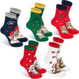 BRUBAKER 5 Pairs of Socks for Women and Men - Dogs and Cats - Funny Footwear for Christmas and Holiday Season - Colorful