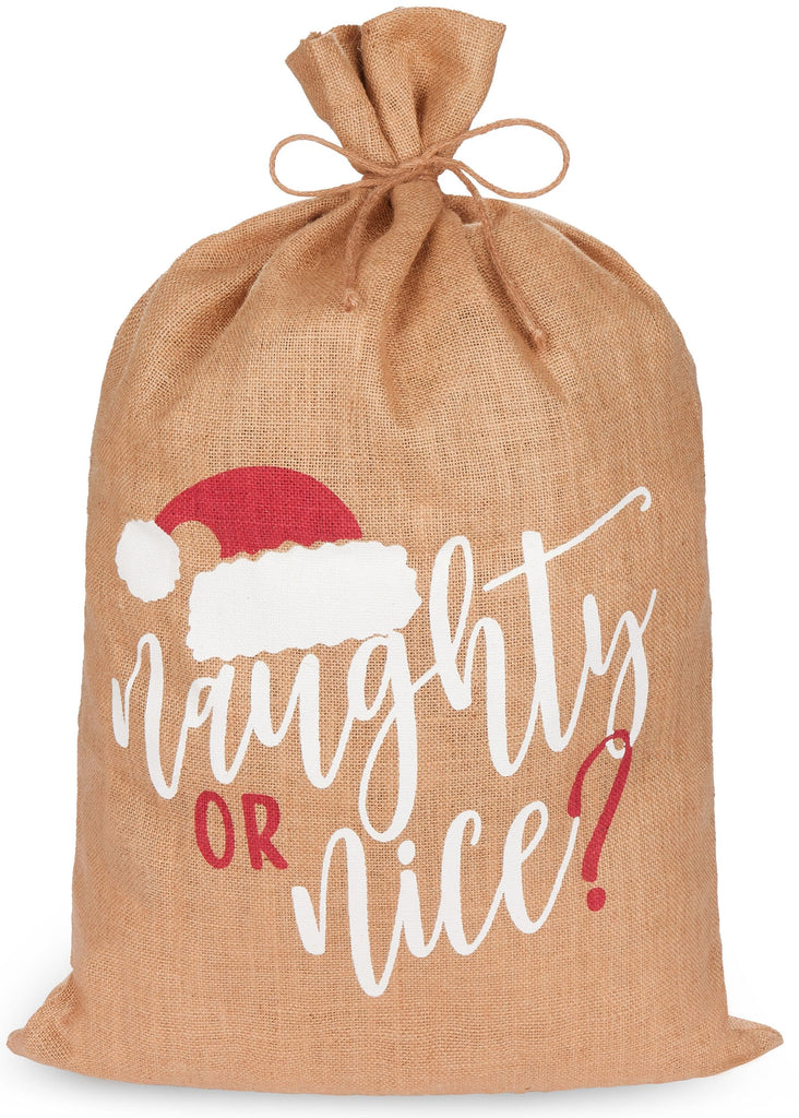 BRUBAKER Christmas Sack Naughty or Nice - 31.5 Inches Holiday Gift Bag - Santa Sack Made of Jute with Drawstring