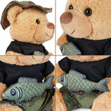 BRUBAKER Teddy Bear Fisherman with Fishing Hat Holding Fish - 10" Stuffed Animal for Outdoor Lovers and Anglers - Soft P