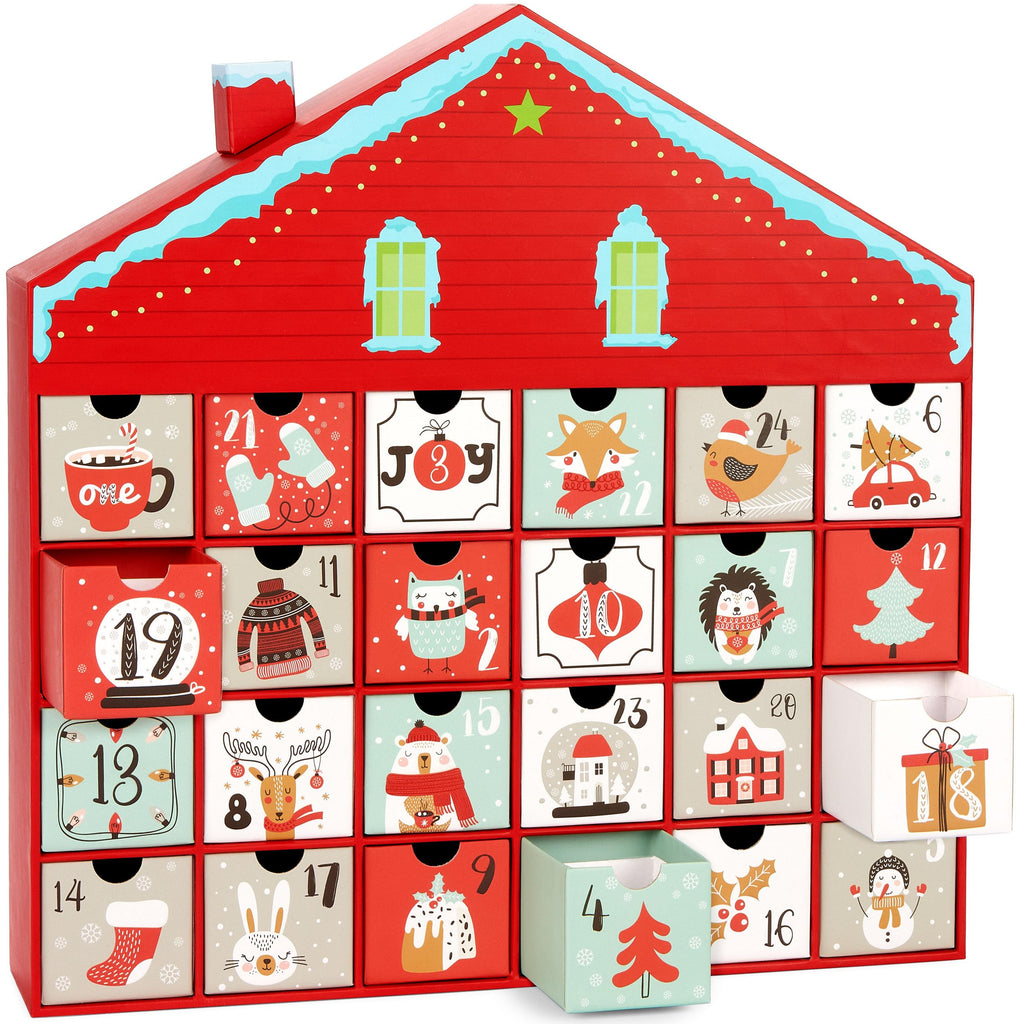 BRUBAKER Christmas House 2024 Advent Calendar - DIY Fillable Christmas Countdown with 24 Doors for Gifts, Candy, and Sur