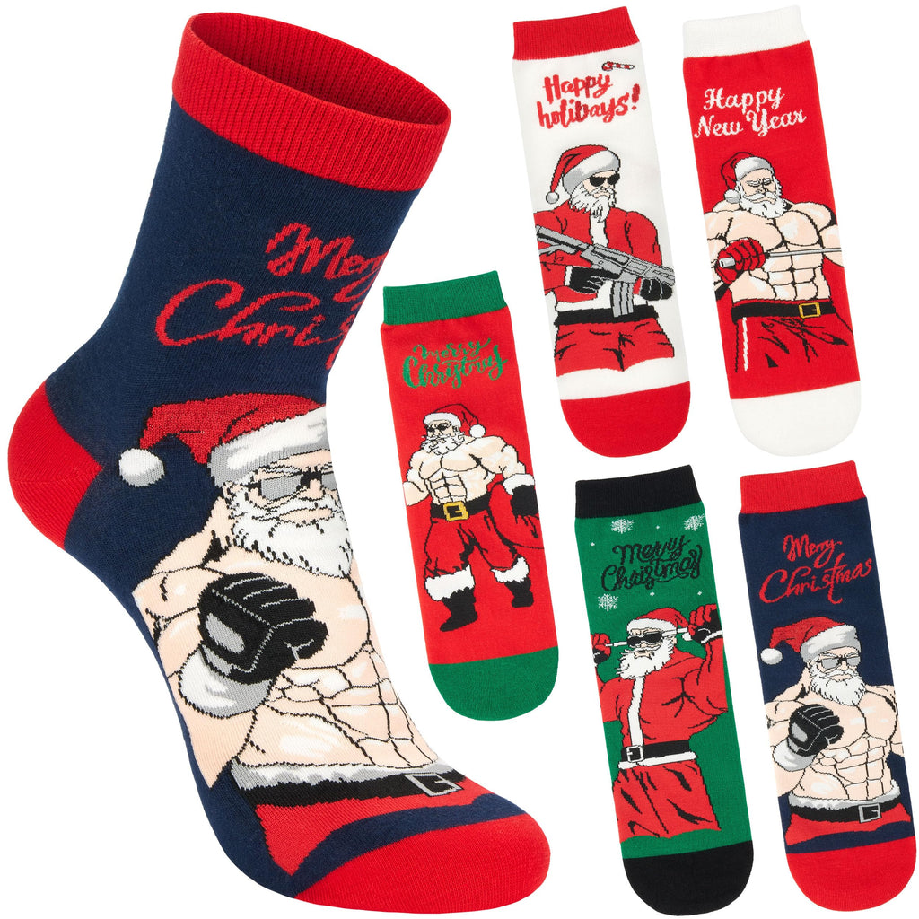 BRUBAKER 5 Pairs of Christmas Socks - Funny Men's Footwear for Holiday Season - Funny Colorful Sock Set - Cotton - 8-12