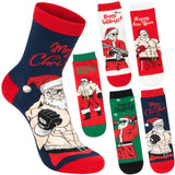 BRUBAKER 5 Pairs of Christmas Socks - Funny Men's Footwear for Holiday Season - Funny Colorful Sock Set - Cotton - 8-12