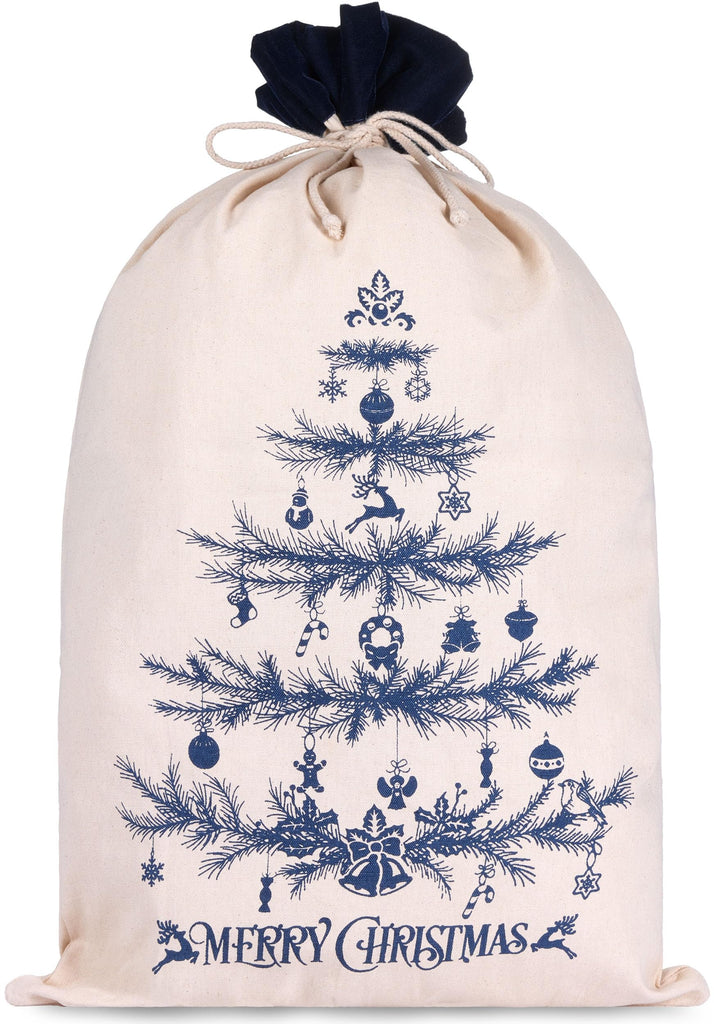 BRUBAKER Christmas Sack Blue Tree - 31.5 Inches Holiday Gift Bag - Cotton Santa Sack - Decorated Christmas Tree Design