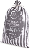 BRUBAKER Christmas Sack Special Delivery from the North Pole - White Gray Holiday Gift Bag - Cotton Sack with Post Desig