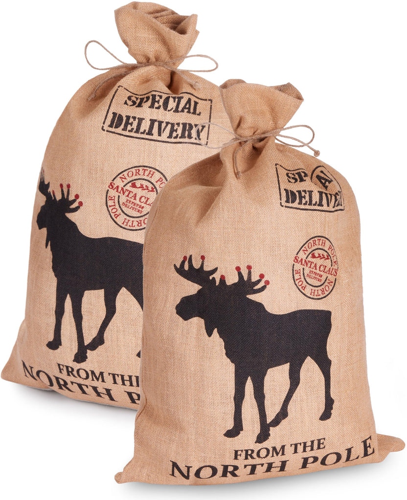 BRUBAKER Christmas Sack Special Delivery from the North Pole - 31.5 Inch Holiday Gift Bag - Jute Moose & Reindeer Design
