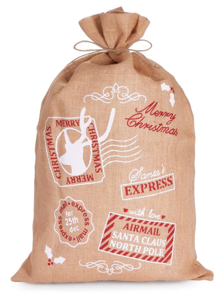 BRUBAKER Large Christmas Sack - Santa Express Stamps Gift Bag - 31.5 Inches Holiday Sack - Merry Christmas Design