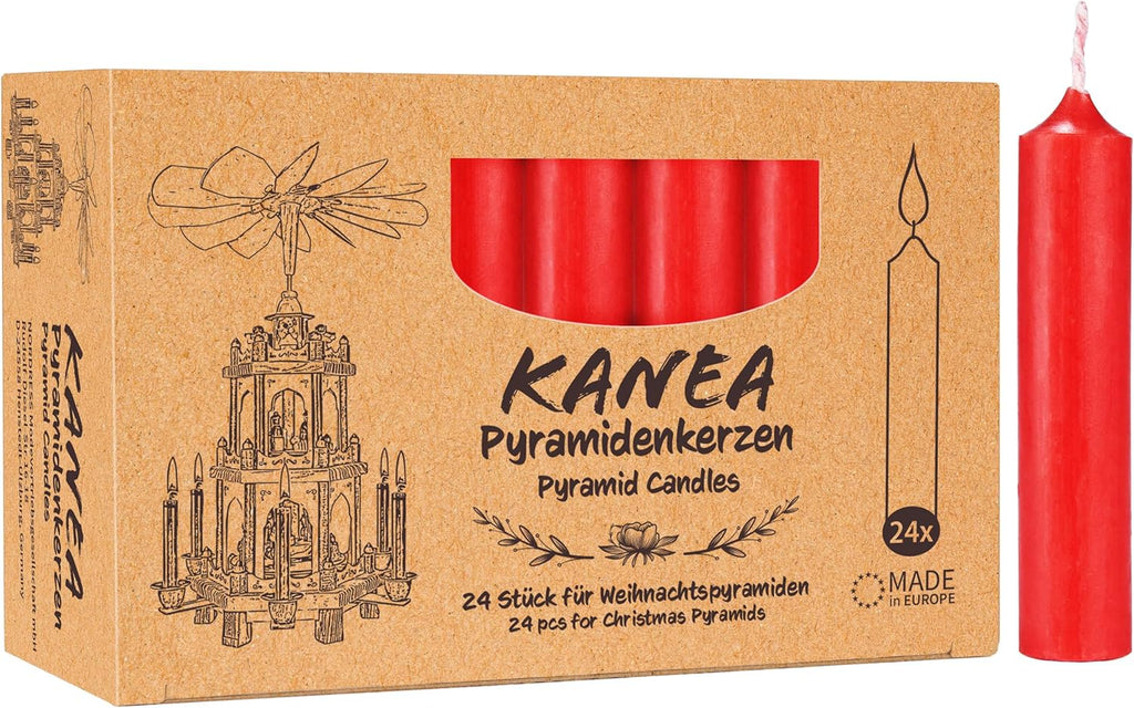 KANEA Pyramid Candles - Pack of 24 - Christmas Tree Candles Pyramids, Chimes - 2.75 Inches, 0.55 Inches Ø - Made in Europe