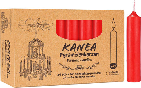 KANEA Pyramid Candles - Pack of 24 - Christmas Tree Candles Pyramids, Chimes - 2.75 Inches, 0.55 Inches Ø - Made in Europe