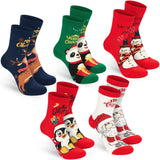 BRUBAKER 5 Pairs of Socks for Women – Penguin, Santa Claus & Snowman – Colorful Funny Christmas Footwear – Size 1-5 US
