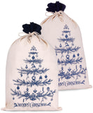 BRUBAKER Christmas Sack Blue Tree - 31.5 Inches Holiday Gift Bag - Cotton Santa Sack - Decorated Christmas Tree Design