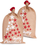 BRUBAKER Christmas Sack Stars White & Red - Merry Christmas Holiday Gift Bag - Santa Sack - Jute Sack