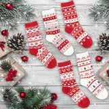 BRUBAKER 5 Pairs of Christmas Socks with Norwegian Pattern - Cotton - Red & White - Gift Set for Women & Girls