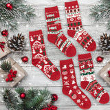 BRUBAKER 5 Pairs of Christmas Socks with Norwegian Pattern - Cotton - Red & White - Gift Set for Women & Girls