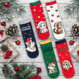 BRUBAKER 5 Pairs of Socks for Women and Men - Dogs and Cats - Funny Footwear for Christmas and Holiday Season - Colorful