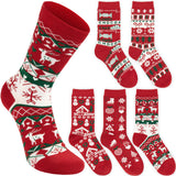 BRUBAKER 5 Pairs of Christmas Socks with Norwegian Pattern - Cotton - Red & White - Gift Set for Women & Girls