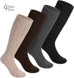 BRUBAKER Alpaca Wool Socks - Over the Calf Socks for Women and Men - 4 Pairs Unisex Knee High Winter Socks