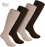 BRUBAKER Alpaca Wool Socks - Over the Calf Socks for Women and Men - 4 Pairs Unisex Knee High Winter Socks