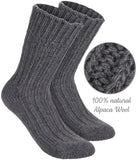 BRUBAKER 2 Pairs Unisex Alpaca Wool Socks - Thick Winter Socks for Men or Women - 100% Alpaca - Premium Thermal Warm Boot Socks