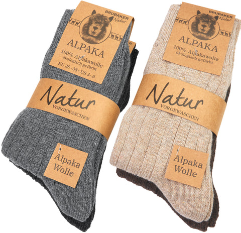 BRUBAKER 4 Pairs Alpaca Wool Socks - Fine Knit Socks for Women and Men - Unisex Socks Thin Knit