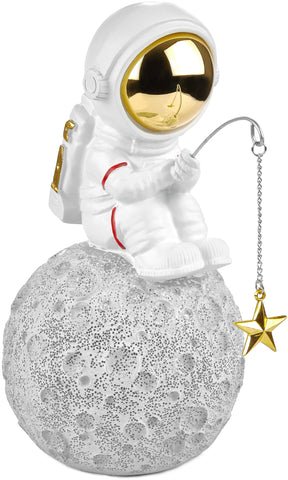 boy sitting on moon with fishing pole BRUBAKER Figurine Astronaut Sitting on The Moon Fishing for Stars