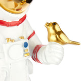 BRUBAKER Figurine Astronaut with Small Bird - 11.8 Inch Spaceman - Space Decor Figure with Chrome Plated Helmet - Hand Painted Modern Statue - Gold and White