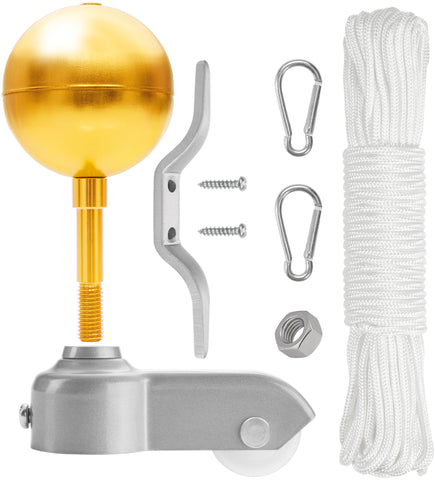 BRUBAKER Flag Pole Repair Kit - Aluminum Hardware Parts Replacement Sections for Flagpoles with 1.5 in Diameter - Topper Gold Ball M12 Thread + Rope + Cleat Hook + Snap Hooks + Pulley Truck Top