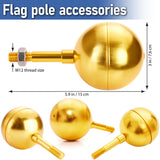 BRUBAKER Flag Pole Repair Kit - Aluminum Hardware Parts Replacement Sections for Flagpoles with 1.7 in Diameter - Topper Gold Ball M12 Thread + Rope + Cleat Hook + Snap Hooks + Pulley Truck Top