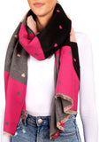 BRUBAKER Cashmirillo Women’s Scarf with Heart Pattern – 78.7" x 27.5" - Pink/Black