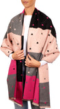BRUBAKER Cashmirillo Women’s Scarf with Heart Pattern – 78.7" x 27.5" - Pink/Gray/Beige